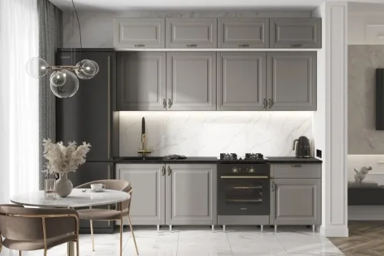 Кухонный гарнитур прямой Нонтон Престиж, 240 см, белый / браш грей / кастилло темный